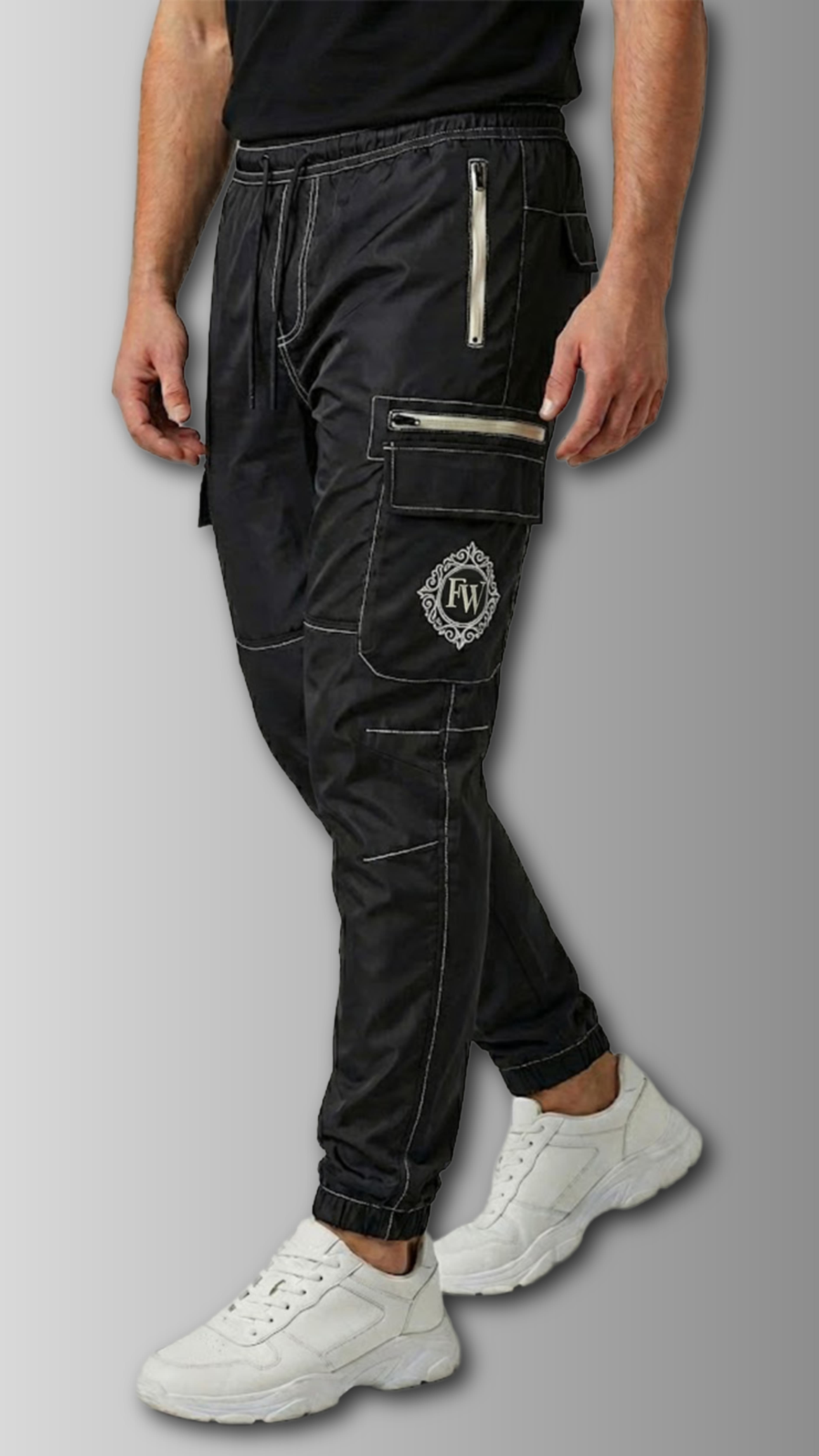 Cream and Black Cargos — Front